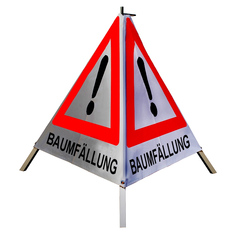 Warnpyramide/Faltsignal - BAUMFÄLLUNG - VZ101-Ausrufezeichen