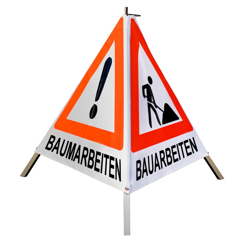 Warnpyramide/Faltsignal - BAUMARBEITEN (VZ101) / BAUARBEITEN (VZ123) / MÄHARBEITEN (VZ101)