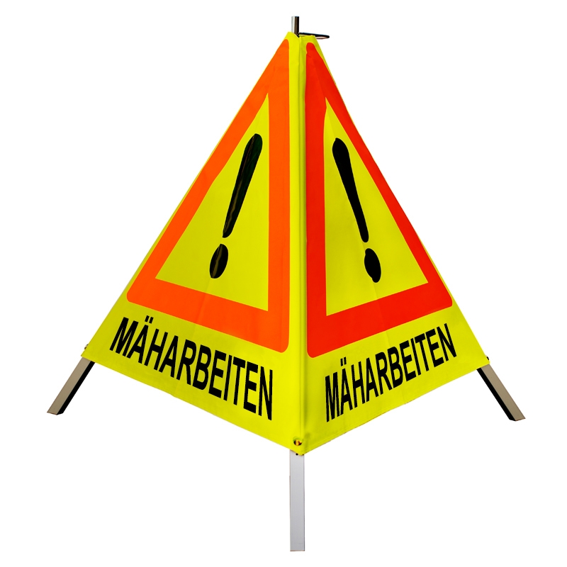Warnpyramide/Faltsignal - MÄHARBEITEN - VZ101-Ausrufezeichen