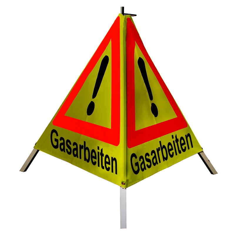 Warnpyramide/Faltsignal - Gasarbeiten - VZ101-Ausrufezeichen