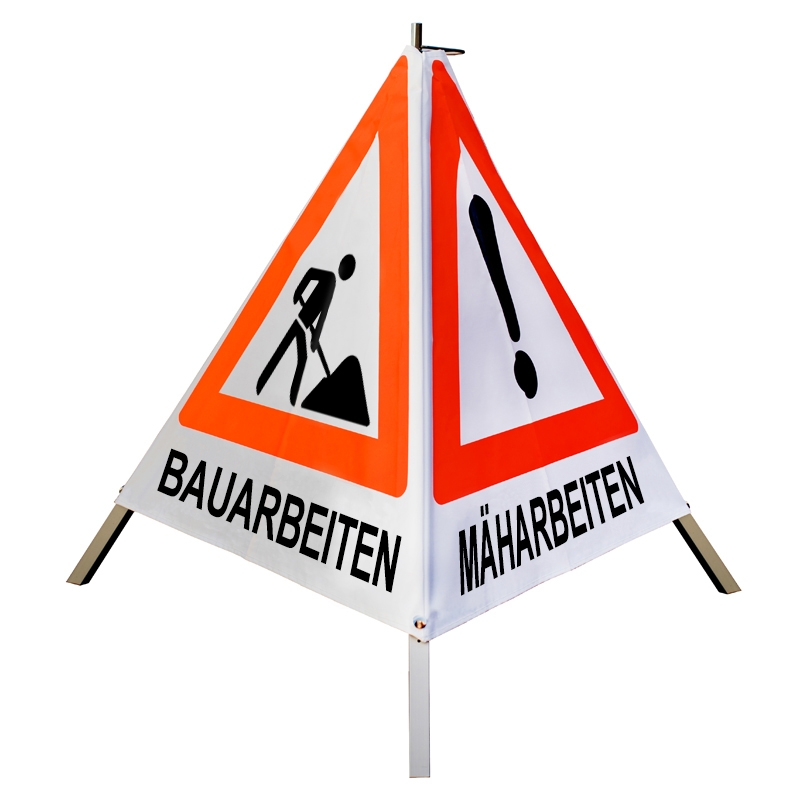 Warnpyramide/Faltsignal - BAUMARBEITEN (VZ101) / BAUARBEITEN (VZ123) / MÄHARBEITEN (VZ101)