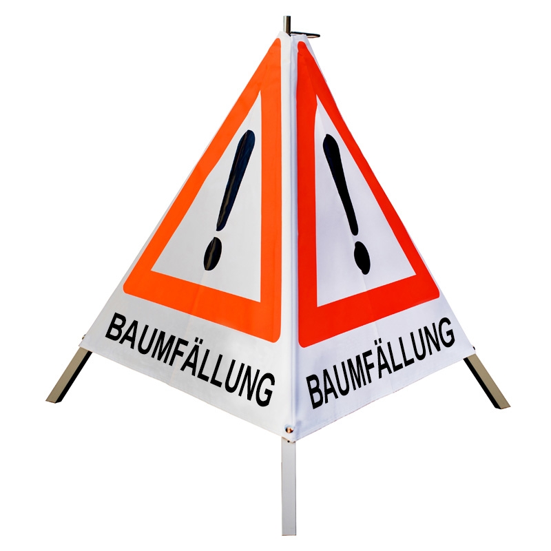 Warnpyramide/Faltsignal - BAUMFÄLLUNG - VZ101-Ausrufezeichen