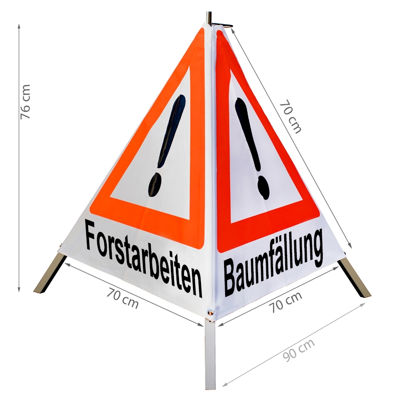 Warnpyramide/Faltsignal - Maschineneinsatz / Forstarbeiten / Baumfällung - VZ101-Ausrufezeichen Warnpyramide/Faltsignal - Maschineneinsatz / Forstarbeiten / Baumfällung - VZ101-Ausrufezeichen