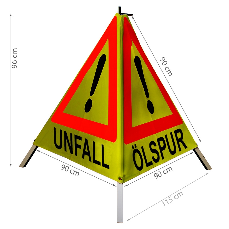 Warnpyramide 90 cm, "STAU / UNFALL / ÖLSPUR" leicht gelb retro-refl. (Ausrufezeichen-VZ101)