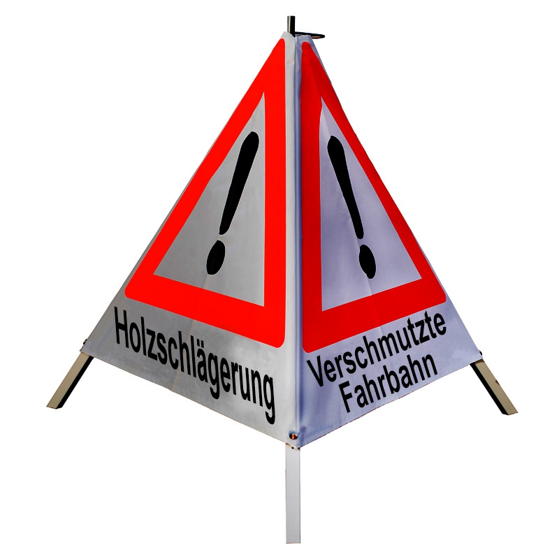 Warnpyramide/Faltsignal - Holzschlägerung(VZ101) / Verschmutzte Fahrbahn(VZ101) /  Baustelle(VZ123)