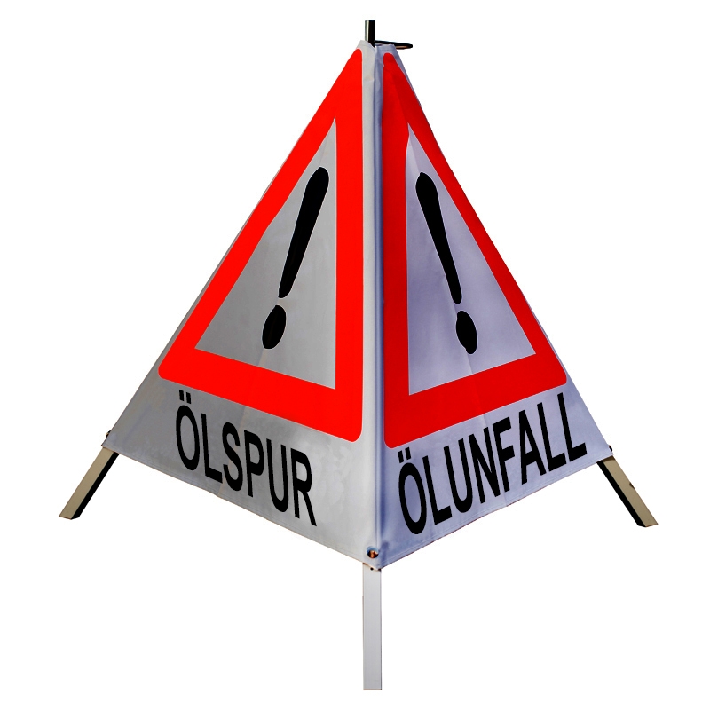 Warnpyramide/Faltsignal - ÖLSPUR / ÖLUNFALL / FEUERWEHR - VZ101-Ausrufezeichen Warnpyramide/Faltsignal - ÖLSPUR / ÖLUNFALL / FEUERWEHR - VZ101-Ausrufezeichen
