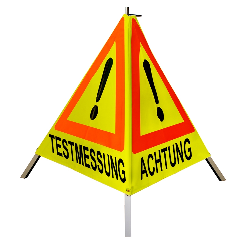 Warnpyramide/Faltsignal - TESTMESSUNG / ACHTUNG /  ACHTUNG - VZ101-Ausrufezeichen