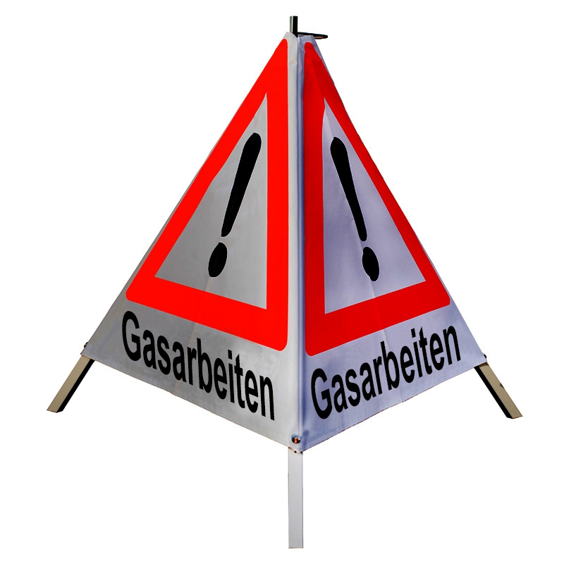 Warnpyramide/Faltsignal - Gasarbeiten - VZ101-Ausrufezeichen