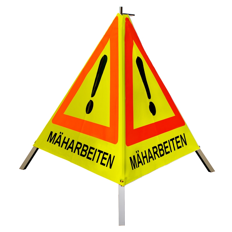 Warnpyramide/Faltsignal - MÄHARBEITEN - VZ101-Ausrufezeichen