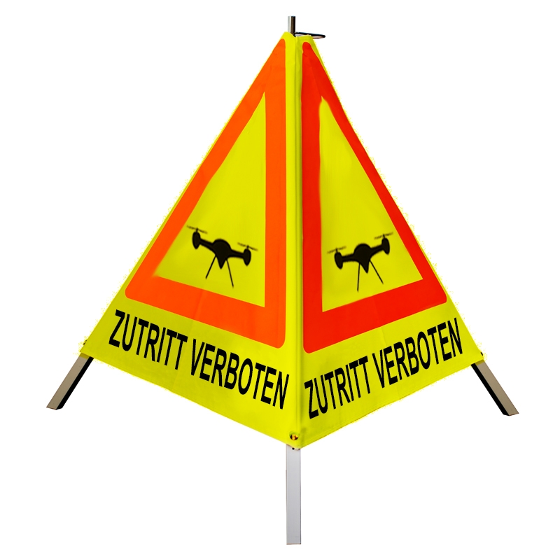 Warnpyramide 90cm (SZ Drohne) 2x ZUTRITT VERBOTEN / 1x Bild- und Videoaufnahme, gelb, schw
