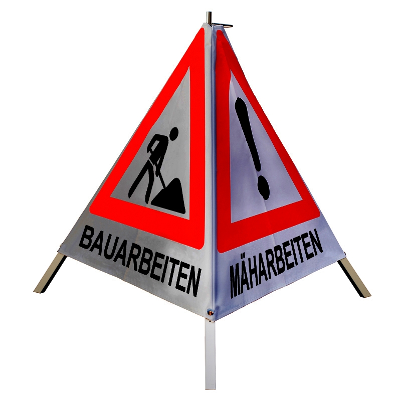 Warnpyramide/Faltsignal - BAUMARBEITEN (VZ101) / BAUARBEITEN (VZ123) / MÄHARBEITEN (VZ101)