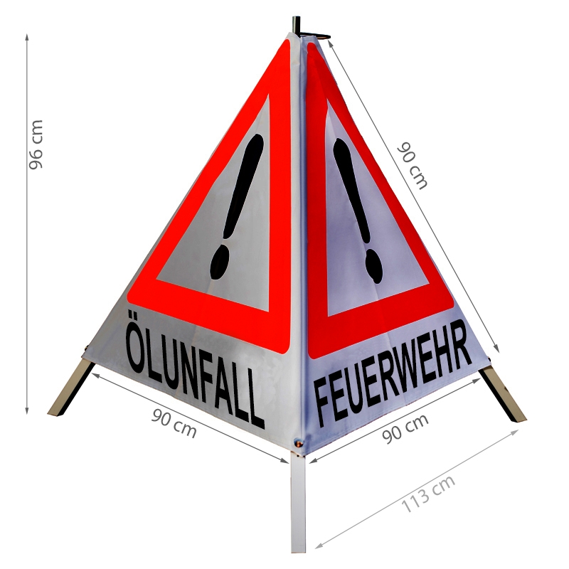 Warnpyramide/Faltsignal - ÖLSPUR / ÖLUNFALL / FEUERWEHR - VZ101-Ausrufezeichen Warnpyramide/Faltsignal - ÖLSPUR / ÖLUNFALL / FEUERWEHR - VZ101-Ausrufezeichen