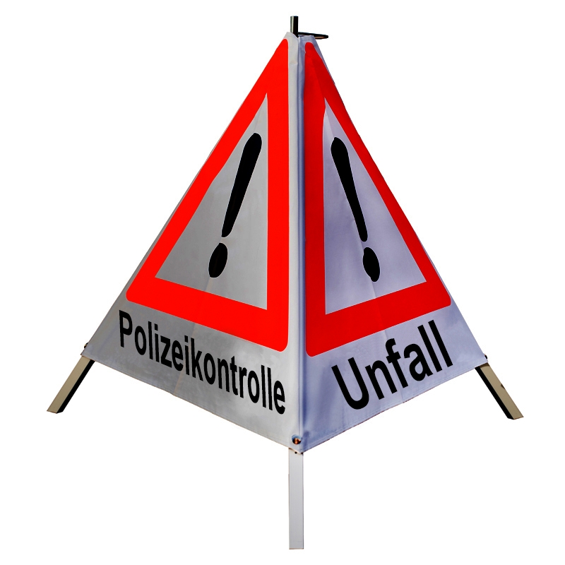 Warnpyramide/Faltsignal - Polizeikontrolle / Unfall / Ölspur - VZ101-Ausrufezeichen