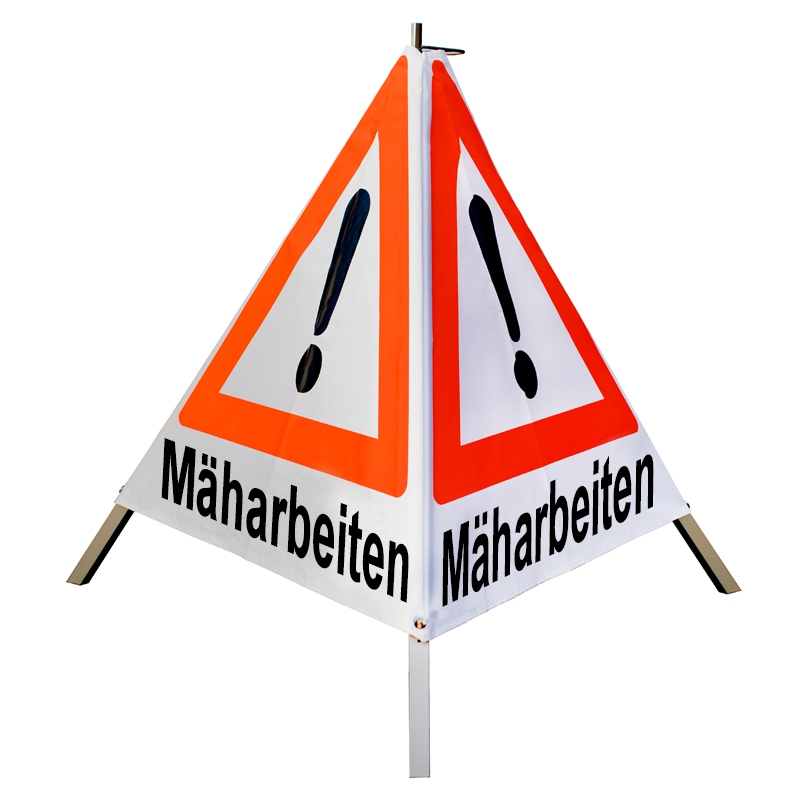 Warnpyramide/Faltsignal - Mäharbeiten - VZ101-Ausrufezeichen