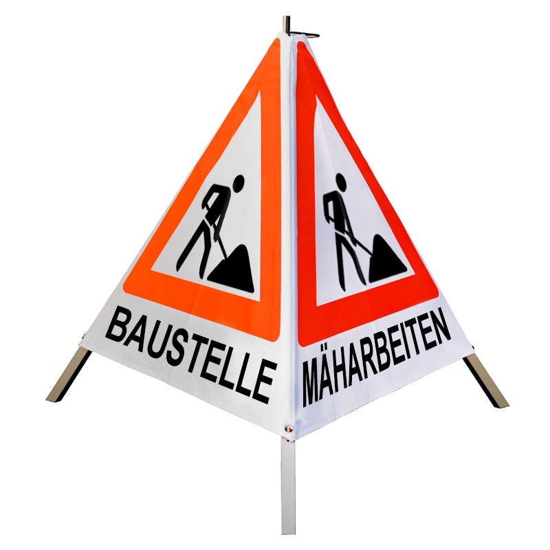Warnpyramide/Faltsignal - BAUSTELLE / MÄHARBEITEN / BAUMPFLEGE - VZ123-Schaufelmann