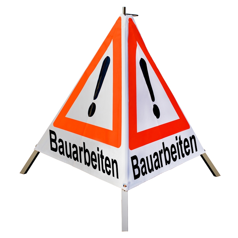 Warnpyramide/Faltsignal - Bauarbeiten - VZ101-Ausrufezeichen