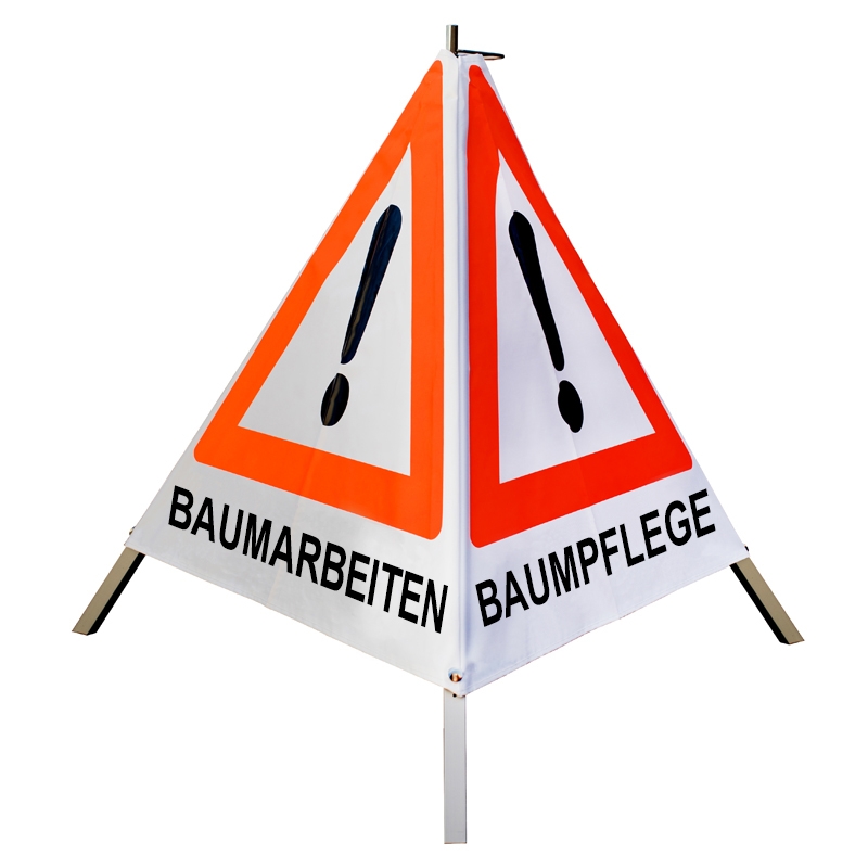 Warnpyramide/Faltsignal - BAUMARBEITEN / BAUMPFLEGE / BAUMFÄLLUNG - VZ101-Ausrufezeichen