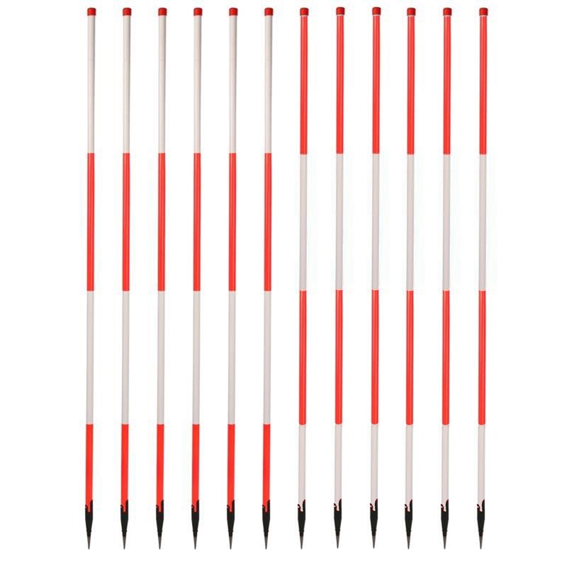 Holzfluchtstab - leuchtrot - mit Dreilaschenspitze rund (12-er Pack) - rot/weiß und weiß/rot