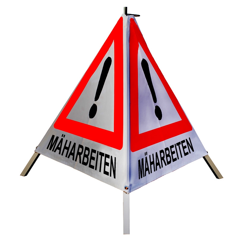 Warnpyramide/Faltsignal - MÄHARBEITEN - VZ101-Ausrufezeichen