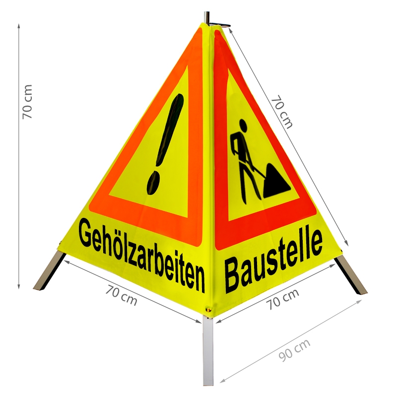 Warnpyramide 70 cm leicht Mittelfuß, gelb-Maschineneinsatz, Gehölzarbeiten (VZ101) Baustelle (VZ123)
