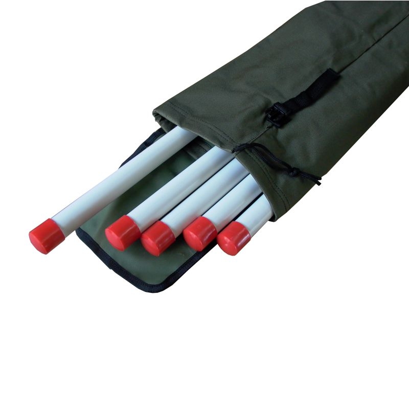 Stahlrohrfluchtstab, teilbar 2,16 m - 6-er Paket in Tasche - rot/weiß und weiß/rot