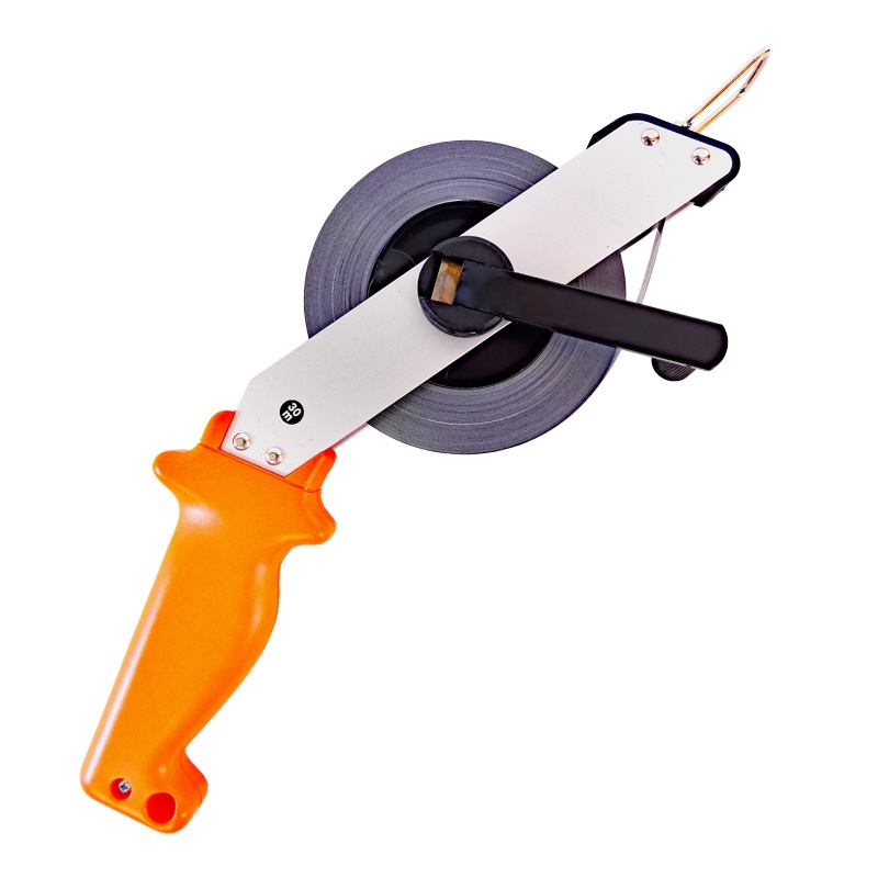 Stahl-Bandmaß 30 m weißlackiert in Alu-Schrägrahmen, Anfang "A", cm-Teilung Stahl-Bandmaß 30 m weißlackiert in Alu-Schrägrahmen, Anfang "A", cm-Teilung