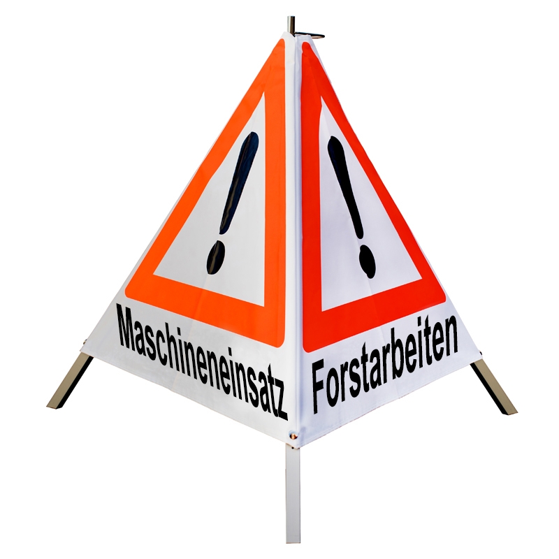 Warnpyramide/Faltsignal - Maschineneinsatz / Forstarbeiten / Baumfällung - VZ101-Ausrufezeichen Warnpyramide/Faltsignal - Maschineneinsatz / Forstarbeiten / Baumfällung - VZ101-Ausrufezeichen