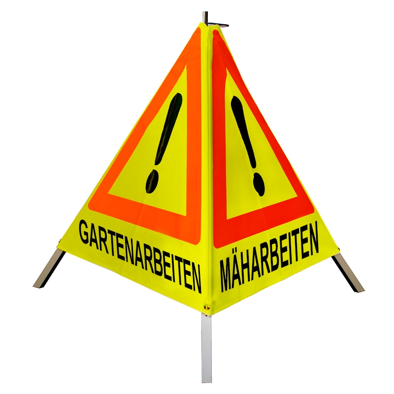Warnpyramide/Faltsignal - GARTENARBEITEN (VZ101) / MÄHARBEITEN (VZ101) / BAUSTELLE (VZ123)