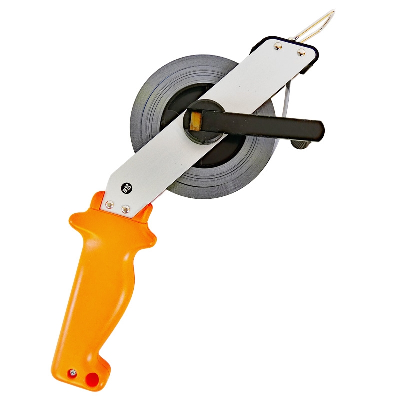 Stahl-Bandmaß 30 m weißlackiert in Alu-Schrägrahmen, Anfang "A" mm-Teilung Stahl-Bandmaß 30 m weißlackiert in Alu-Schrägrahmen, Anfang "A" mm-Teilung