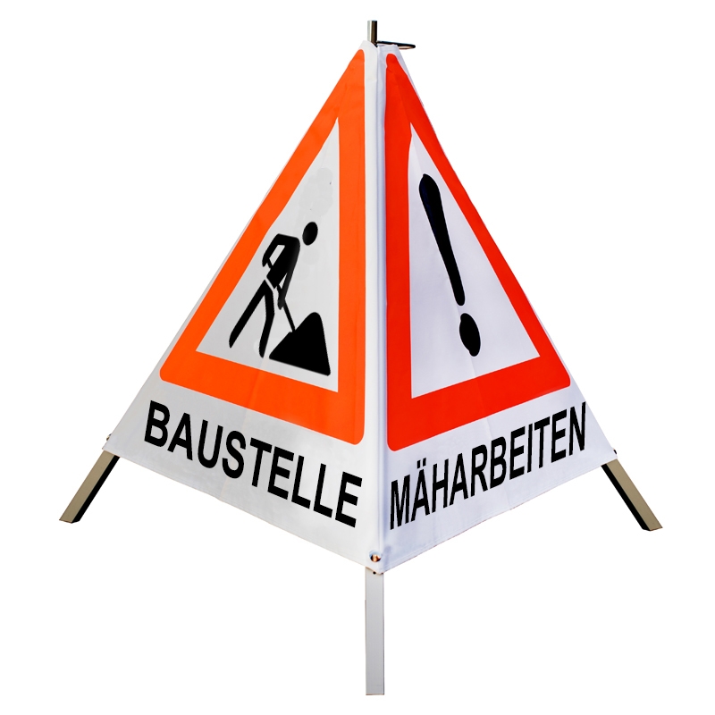 Warnpyramide/Faltsignal - BAUMFÄLLUNG (VZ101) / MÄHARBEITEN (VZ101) / BAUSTELLE(VZ123)