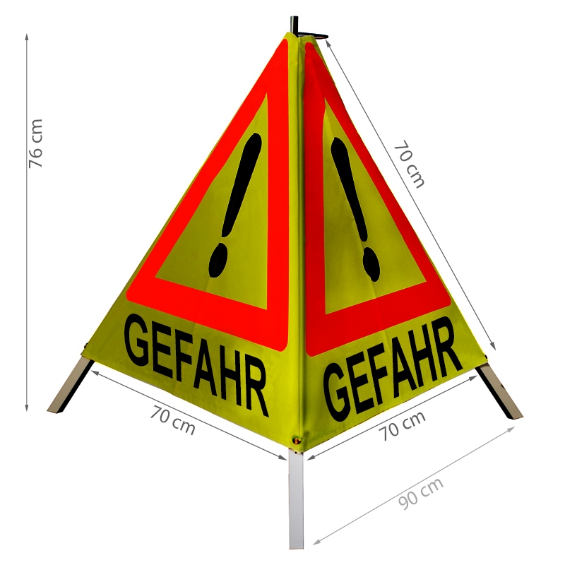 Warnpyramide 70 cm, schwer mit Feder, retro-reflektierend gelb, ÖLSPUR / GEFAHR/ GEFAHR (VZ101)