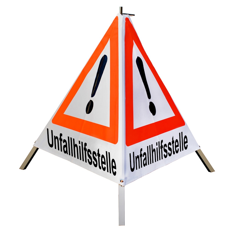 Warnpyramide/Faltsignal - Unfallhilfsstelle - VZ101-Ausrufezeichen