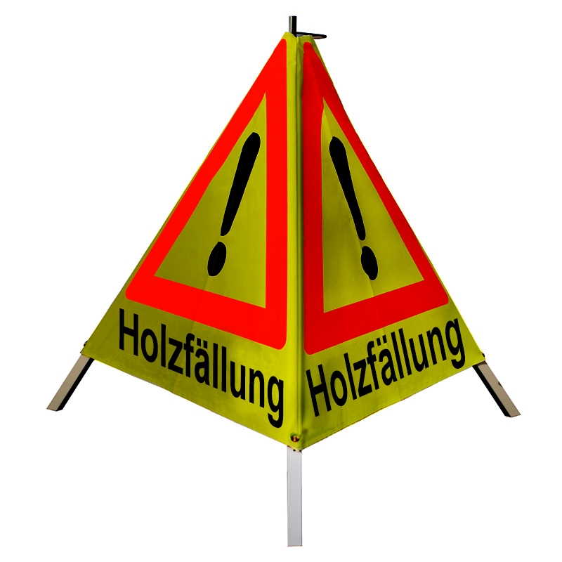 Warnpyramide/Faltsignal - Holzfällung - VZ101-Ausrufezeichen