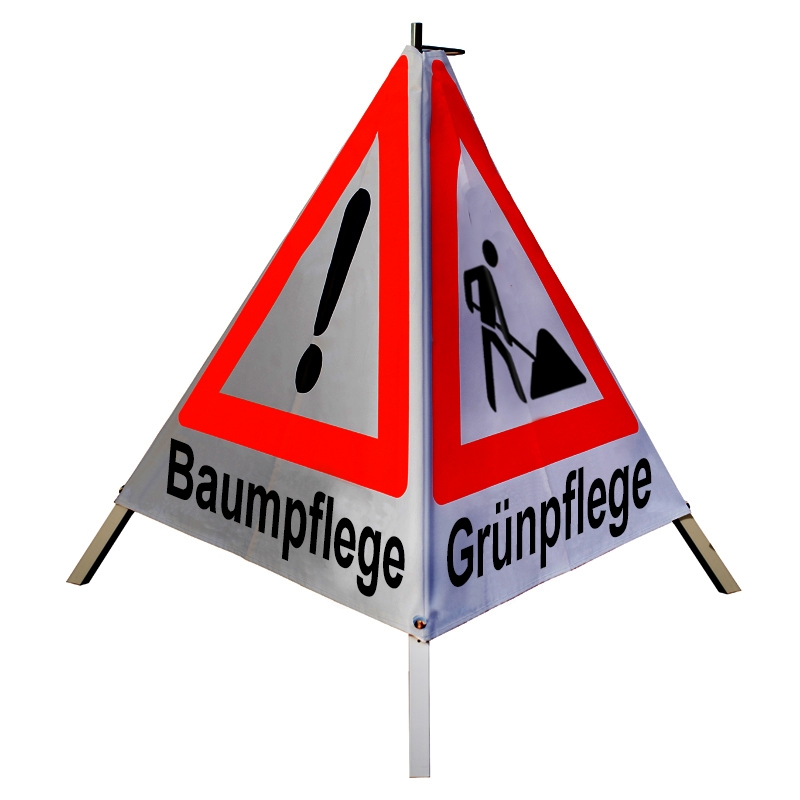 Warnpyramide 90 cm, schwer, weiß-retro. VZ101 Baumpflege VZ123 Grünpflege, Mäharbeiten