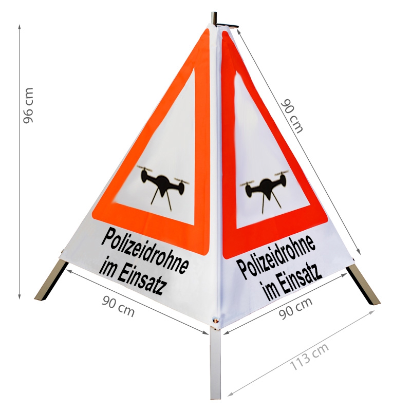 Warnpyramide/Faltsignal - Polizeidrohne im Einsatz (Sonderzeichen: Drohne) Warnpyramide/Faltsignal - Polizeidrohne im Einsatz (Sonderzeichen: Drohne)