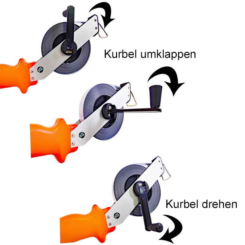 Stahl-Bandmaß 25 m weißlackiert in Alu-Schrägrahmen, Anfang "B", cm-Teilung