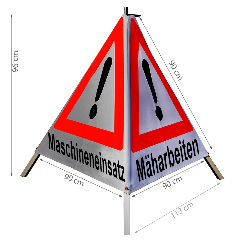 Warnpyramide/Faltsignal - Forstarbeiten / Maschineneinsatz /Mäharbeiten - VZ101-Ausrufezeichen Warnpyramide/Faltsignal - Forstarbeiten / Maschineneinsatz /Mäharbeiten - VZ101-Ausrufezeichen