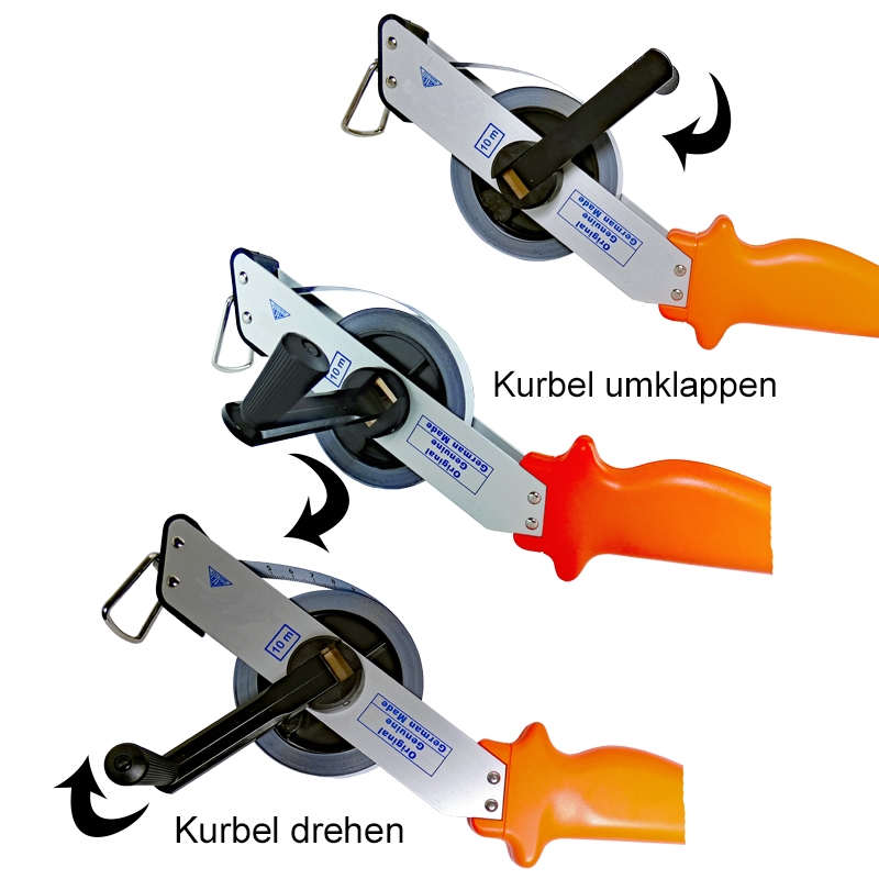 Stahl-Bandmaß 10 m weißlackiert in Alu-Schrägrahmen, Anfang "B", cm-Teilung Stahl-Bandmaß 10 m weißlackiert in Alu-Schrägrahmen, Anfang "B", cm-Teilung