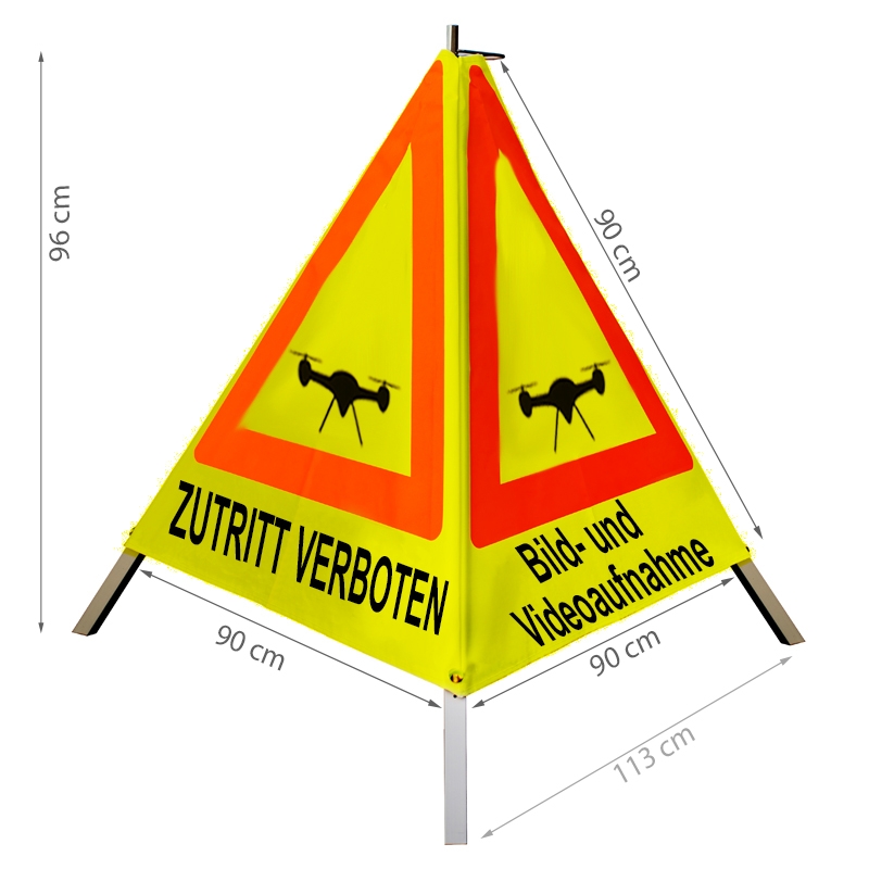 Warnpyramide 90cm (SZ Drohne) 2x ZUTRITT VERBOTEN / 1x Bild- und Videoaufnahme, gelb, schw
