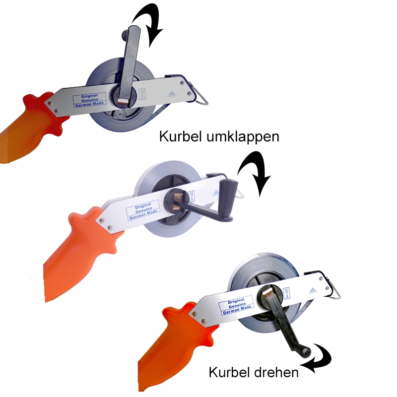 Stahl-Bandmaß 20 m weißlackiert in Alu-Schrägrahmen, Anfang "B", cm-Teilung Stahl-Bandmaß 20 m weißlackiert in Alu-Schrägrahmen, Anfang "B", cm-Teilung