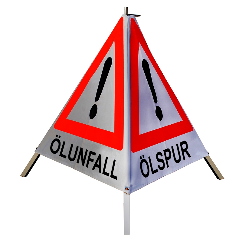 Warnpyramide/Faltsignal - ÖLSPUR / ÖLUNFALL / UNFALL - VZ101-Ausrufezeichen