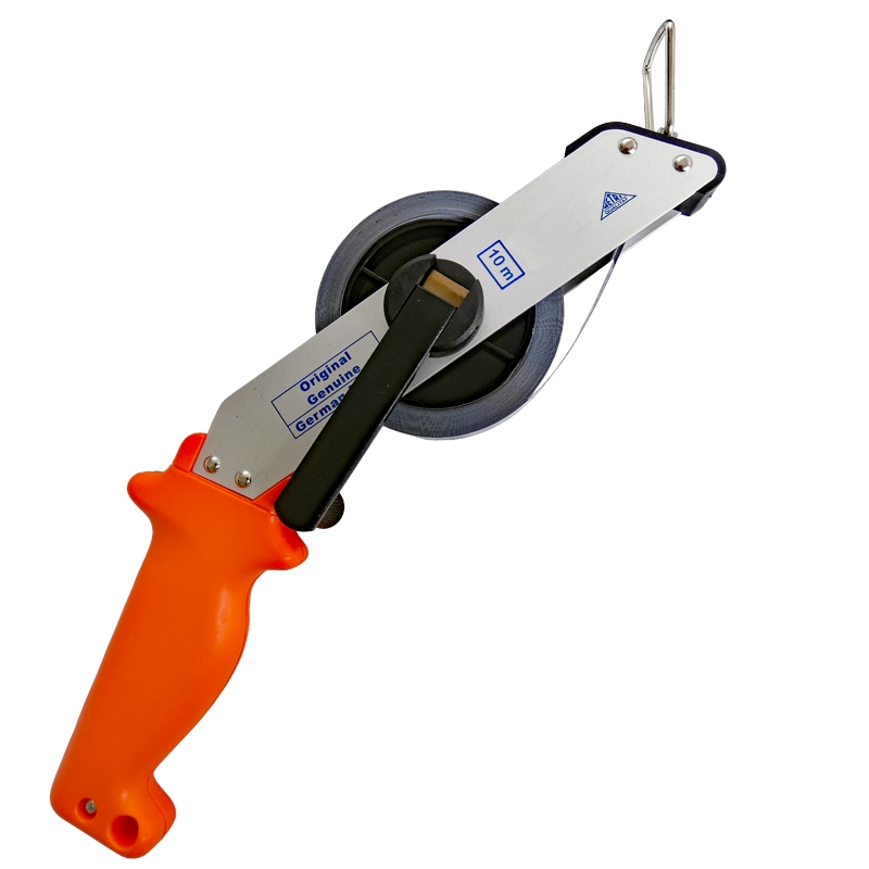 Stahl-Bandmaß 10 m weißlackiert in Alu-Schrägrahmen, Anfang "B", cm-Teilung Stahl-Bandmaß 10 m weißlackiert in Alu-Schrägrahmen, Anfang "B", cm-Teilung