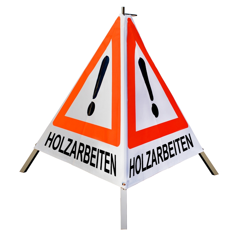 Warnpyramide/Faltsignal - HOLZARBEITEN - VZ101-Ausrufezeichen