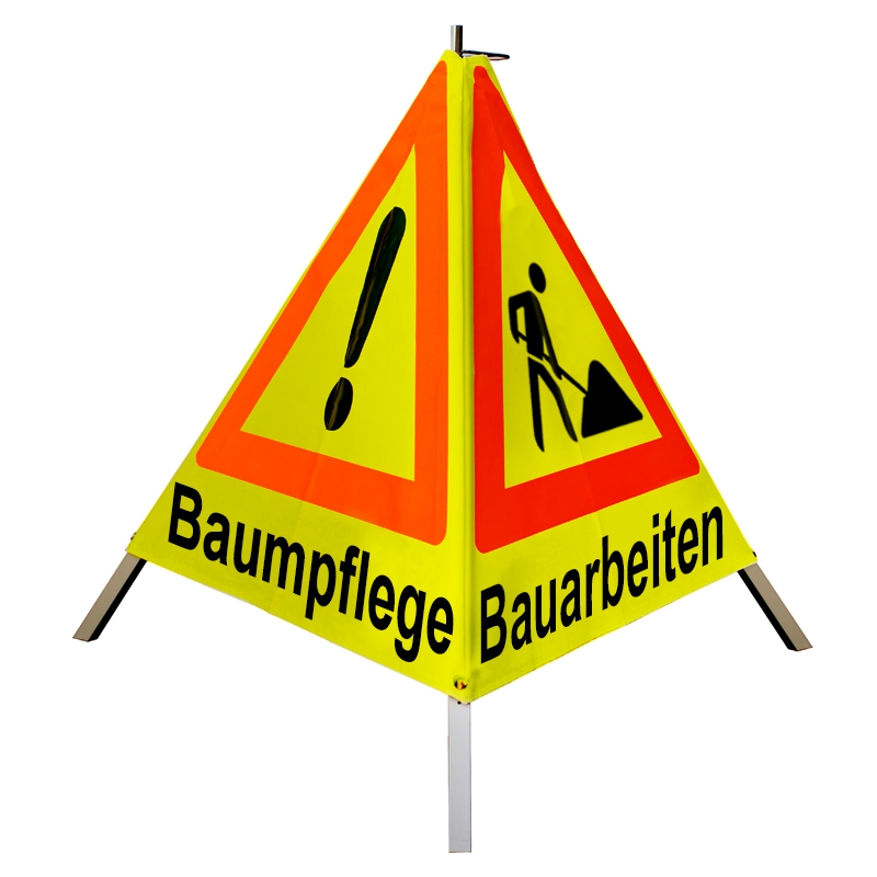 Warnpyramide/Faltsignal - Baumfällung (VZ101) / Baumpflege (VZ101) / Bauarbeiten (VZ123)
