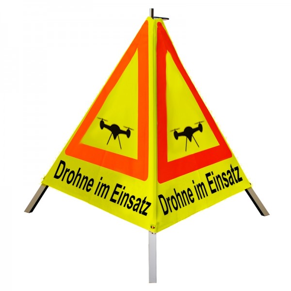 Warnpyramide 70 cm, Drohne im Einsatz (Sonderzeichen: Drohne), leicht, gelb tagesl.