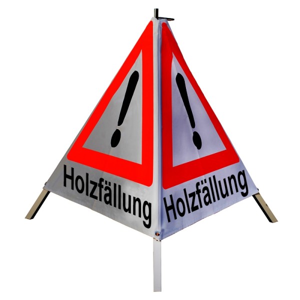Warnpyramide/ Faltsignal 70 cm - Achtung(VZ101) "Holzfällung" - retro-reflektierend weiß, leicht