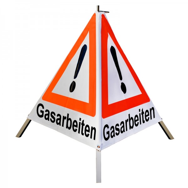 Warnpyramide/ Faltsignal 70 cm - Achtung(VZ101) "Gasarbeiten" - weiß tagesl., leicht