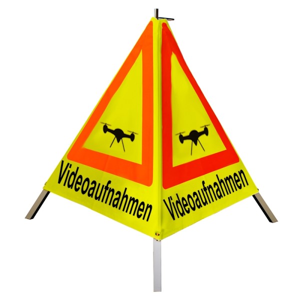 Warnpyramide 90 cm - (Sonderzeichen Drohne) "Videoaufnahmen" - tagesl. gelb, leicht