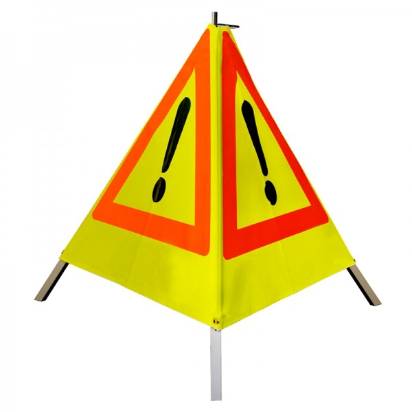 Warnpyramide 70 cm, schwer mit Feder, gelb tagesleuchtend, Achtung (VZ101) - ohne Aufschrift