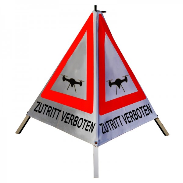Warnpyramide/ Faltsignal 70 cm (Sonderzeichen Drohne) ZUTRITT VERBOTEN weiß retro-ref, leicht